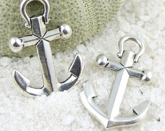 Silver Anchor Pendants 1" Silver Pendants TierraCast Large Anchor Charms Antique Silver Charms Nautical for Leather Jewelry Charms (P1108)