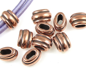 Slider Bead TierraCast DECO BARREL Beads - Hole Size 4mm x 2mm - Antique Copper Beads - Leather Crimp Beads - Leather Jewelry Findings PS519