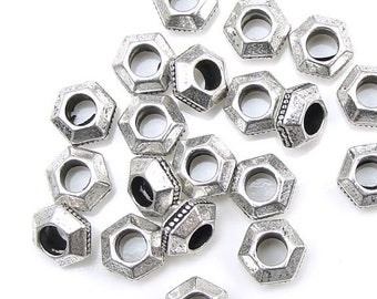 Silver Beads for Leather Cord 5mm Faceted Antique Silver Beads Heishi Spacer Beads TierraCast Large Hole Beads Bracelet Beads (PS389)