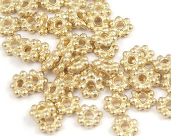 50 Gold Beads - 5mm Bright Gold Flat Daisy Spacer Beads - TierraCast 5mm Beaded Beads - Gold Heishi Metal Beads (PS27)