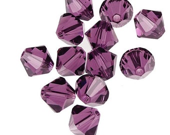 12 AMETHYST 6mm Swarovski Crystal Elements Bicones - Article 5301 5328 - 6mm Bicone Beads Amethyst Purple Plum Swarovski Xilion Beads
