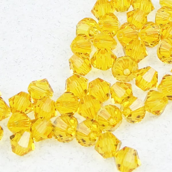 48 SUNFLOWER 4mm Bicone Beads - Sun Flower Golden Yellow Swarovski Beads - Article 5328 4mm Crystal Beads