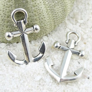 Silver Anchor Pendants 1&quot; Silver Pendants TierraCast Large Anchor Charms Antique Silver Charms Nautical for Leather Jewelry Charms (P1108)