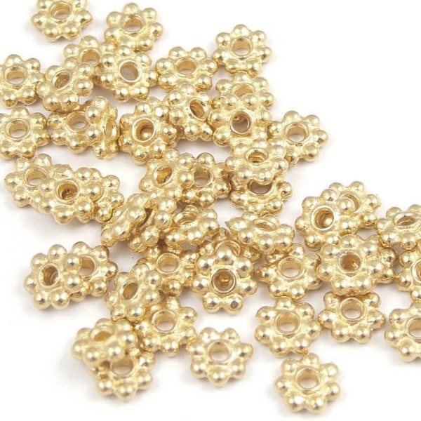 50 Gold Beads - 5mm Bright Gold Flat Daisy Spacer Beads - TierraCast 5mm Beaded Beads - Gold Heishi Metal Beads (PS27)