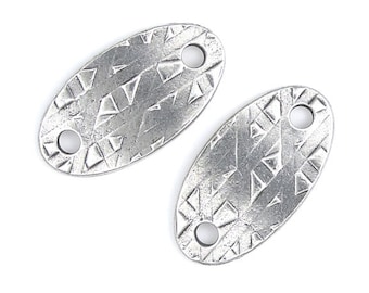 4 Rock and Roll Oval Link Antique Pewter Dark Silver Stampable Leather Findings Collection Textured Metal TierraCast Pewter (PF652)