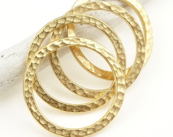 1" Large Hammertone Textured Metal Rings Bright Gold Ring Link Connectors TierraCast Flat Hammered Ring Charms (P489)