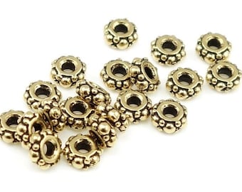 20 Gold Beads 4mm Antique Gold Spacer Beads Small Turkish Heishi TierraCast Pewter Gold Bali Beads Metal Beads (PS58)