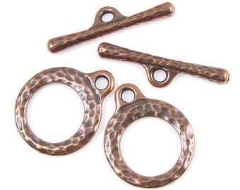 Antique Copper Toggle Clasp Findings - TierraCast CRAFTSMAN Clasp Set Hammertone Textured Metal Copper Clasp Toggle Findings (PF2043)