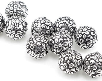 Silver Beads Wildrose Wild Rose Floral Round Flower 8mm Round Beads TierraCast Pewter Antique Silver (P147)