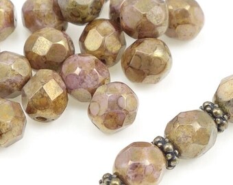 25 Lustre Oro opaco Topacio ahumado 6 mm Cuentas facetadas Vidrio checo Firepolish Fire Polish Beads Autumn Bead Fall Beads Earthy Dusty Gold Purple