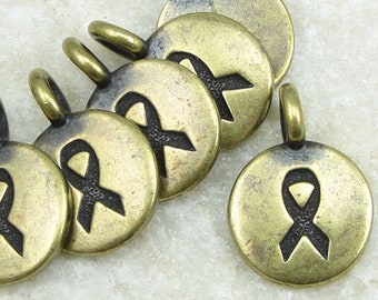 Small Awareness Ribbon Pendant Antique Brass Charms Ribbon Charm TierraCast Bronze Charms Awareness Charm measures about 1/2" wide (P1329)