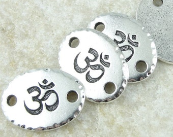 OM Link by TierraCast - Antique Silver Leather Findings Rivetable Focal Bar Link Mindfulness Aum Yoga Charms for Meditation Jewelry (PF765)