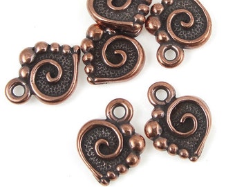 SPIRAL HEART Charms - Antique Copper Charms - TierraCast Copper Heart Drops for Valentine's Day Jewelry (P534)