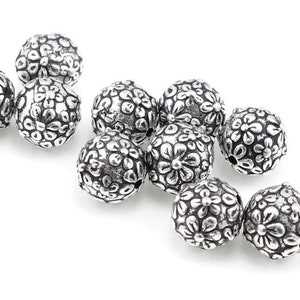 Silver Beads Wildrose Wild Rose Floral Round Flower 8mm Round Beads TierraCast Pewter Antique Silver P147 image 1