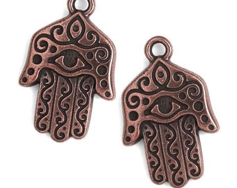 Copper Hamsa Hand Pendants Antique Copper Pendants TierraCast Kamsa Chamsa Hand Hamsa Pendant Yoga Charms for Meditation Jewelry (P879)