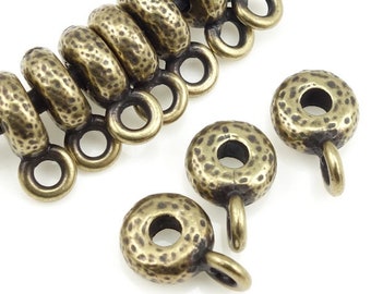 Spacer Bail Finding Antique Brass Bail Spacer - TierraCast Spacer Hammered Bail w/  2.5mm Hole Large Hole Beads for Leather Bronze (P2463)