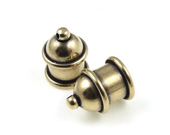 Customizable 8mm Recessed Channel Light Antique Brass Kumihimo Caps - Tierracast PAGODA Cord End Caps (PF2100)