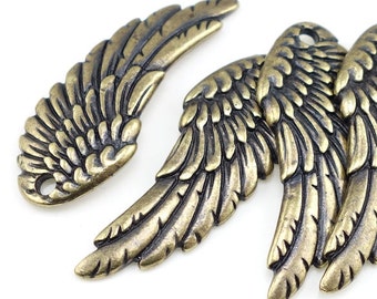 Antique Brass Pendant Wing Pendant Brass Charms TierraCast Bronze Charms 28mm Tall Left Angel Wing Charms  (P981)