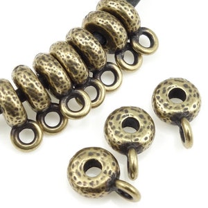 Spacer Bail Finding Antique Brass Bail Spacer - TierraCast Spacer Hammered Bail w/  2.5mm Hole Large Hole Beads for Leather Bronze (P2463)