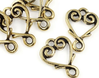 TierraCast Gold Heart Links - Antique Gold Heart Connectors - Tierra Cast Pewter Vine Heart Links 13mm Tall (PF134)