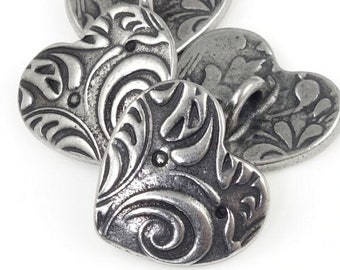 Silver Heart Button Clasp Findings Antique Pewter Dark Antique Silver Buttons TierraCast AMOR Button Findings Valentine's Day Jewelry P1341