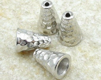 TierraCast Tall HAMMERTONE CONE Silver Beadcaps - Bright Rhodium Silver Bead Caps Textured Metal (PC123)