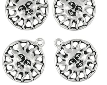 Antique Silver Charms Silver Sun Charms TierraCast Sunshine Smiling Sun Face Summer Charms Celestial Charms for Jewelry Making (P99)