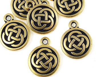 TierraCast CELTIC ROUND Drop - Antique Gold Charms - Celtic Charms - Irish Knotwork Knot Work (P404)