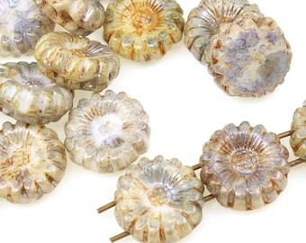 Two-Hole Sunflower Beads - 12mm Flat Sun Flower Beads - Czech Glass Beads - Earth Tones Bohemian - Autumn Fall Supplies