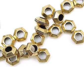 Gold Beads for Leather - 5mm Faceted Antique Gold Large Hole Heishi Spacer Beads TierraCast Leather Findings Collection (PS395)