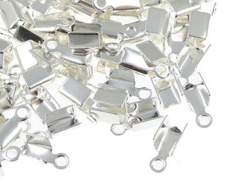 72 Silver Cord Crimps - Plated Silver Cord Ends Fold Over End Caps 7mm - Silver Necklace Findings (FS1)