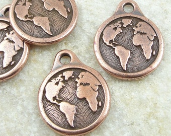 TierraCast EARTH Charm - Antique Copper Charm - World Charm Planet Earth with Continents for Earth Day (P1253)