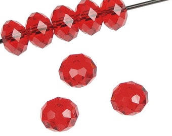 8 LIGHT SIAM RED 6mm Swarovski Article 5040 Faceted Rondelle Donut Saucer Beads Candy Apple Red Christmas Red