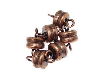 6 Magetic Clasps - Antique Copper Mag Clasp Sets - Small 6mm x 9mm Magnetic Findings - Plated Copper Findings