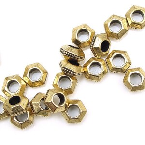Gold Beads for Leather - 5mm Faceted Antique Gold Large Hole Heishi Spacer Beads TierraCast Leather Findings Collection (PS395)