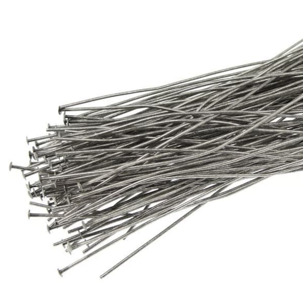 144 3" Antique Silver Plated Headpin Findings Dark Silver Matte Head Pin 21 G 3 Inch Headpins 21 Gauge Long Tall Headpins (FB4ASP)