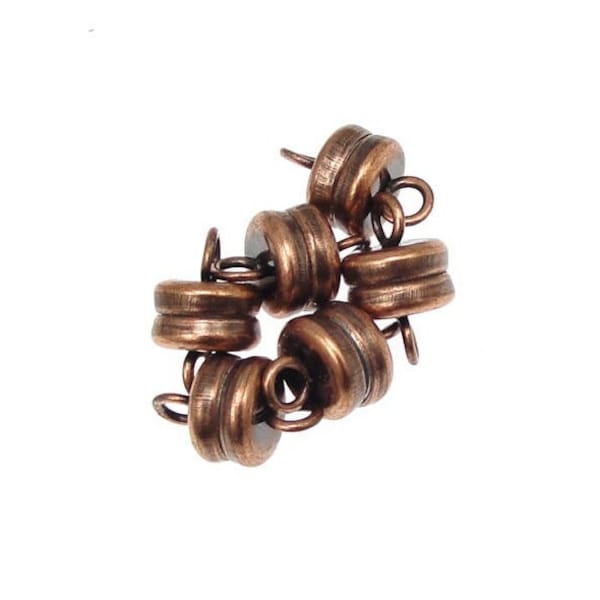 6 Magetic Clasps - Antique Copper Mag Clasp Sets - Small 6mm x 9mm Magnetic Findings - Plated Copper Findings