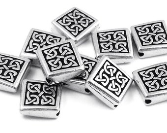 TierraCast Large Celtic Diamond Beads - Antique Silver Beads - Celtic Beads with Knotwork Knot Work TierraCast Pewter  (P395)