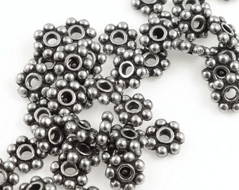 50 4mm Daisy Spacers - Dark Antique Silver Beads - TierraCast Antique Pewter 4mm Heishi Bali Style Jewelry Beads