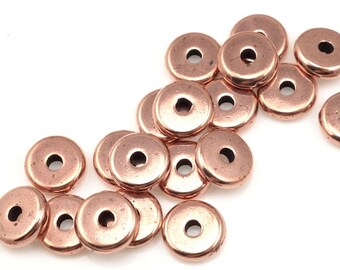 20 Copper Beads - 6mm Antique Copper Disk Beads - TierraCast Washer Heishi Spacer Beads (PS285)
