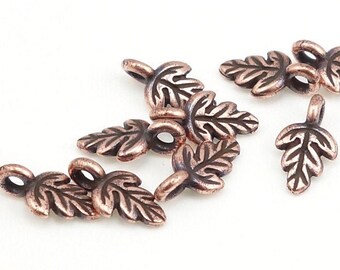 Antique Copper Leaf Charms - Oak Leaf Drop - 11mm Copper Charms Leaves for Fall Autumn Jewelry (P327)