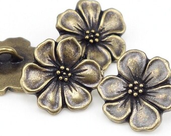 Antique Brass Button Findings - TierraCast APPLE BLOSSOM Flower Buttons - Bronze Buttons for Leather Jewelry and Wrap Bracelets (PAF21)