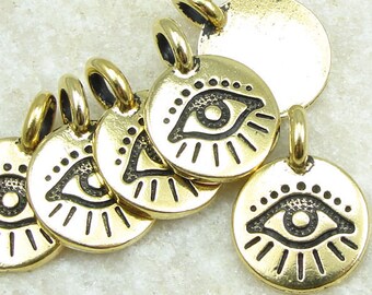 Evil Eye Charm Gold Charms for Jewelry Making - TierraCast You Collection 1/2" Mini Pendant - Antique Gold Pendant (P1482)