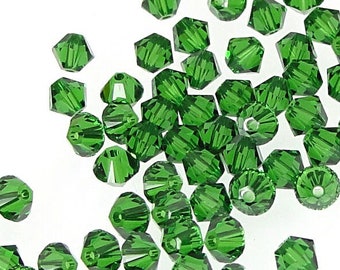 48 DARK MOSS GREEN 4mm Bicones - Swarovski Beads 5328 Bicone Beads - Dark Green Beads - Rich Deep Forest Green - Xilion Crystal Beads