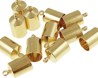 72 Piece BULK BAG 6mm ID Gold Kumihimo Cord Caps - Approximately 72 Large Cord End Caps - Perfect for Kumihimo - Gold Plated (kh29)