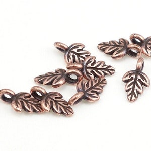 Antique Copper Leaf Charms - Oak Leaf Drop - 11mm Copper Charms Leaves for Fall Autumn Jewelry (P327)