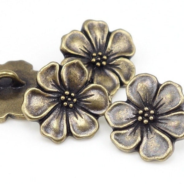 Antique Brass Button Findings - TierraCast APPLE BLOSSOM Flower Buttons - Bronze Buttons for Leather Jewelry and Wrap Bracelets (PAF21)