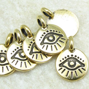 Evil Eye Charm Gold Charms for Jewelry Making TierraCast You Collection 1/2 Mini Pendant Antique Gold Pendant P1482 image 1