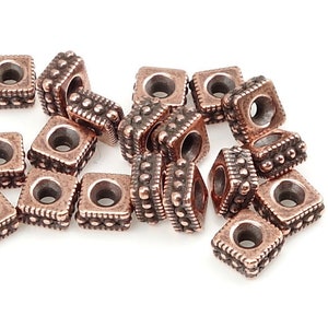 Antique Copper Beads - 4.5mm Rococo Square Copper Spacers Heishi TierraCast Rococo Dark Copper Metal Beads (PS130)