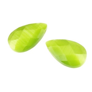 4 Cats Eye Briolette Beads Apple Green Beads Lime Green Beads Fiber Optic Pendant Beads Chartreuse Top Drilled Side Drilled Faceted Teardrop image 2